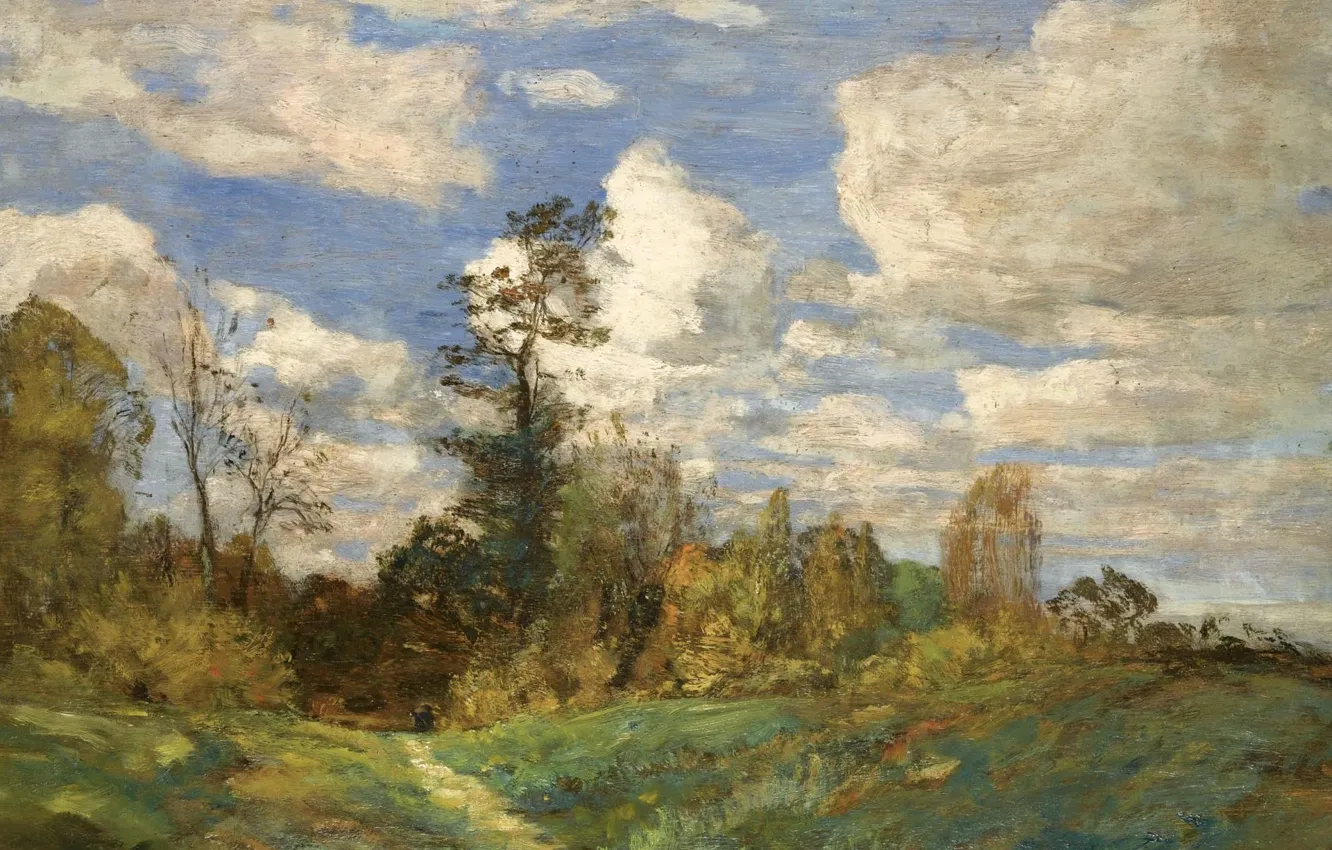 Фото обои облака, деревья, картина, Лесной Пейзаж, Эжен Буден, Eugene Boudin