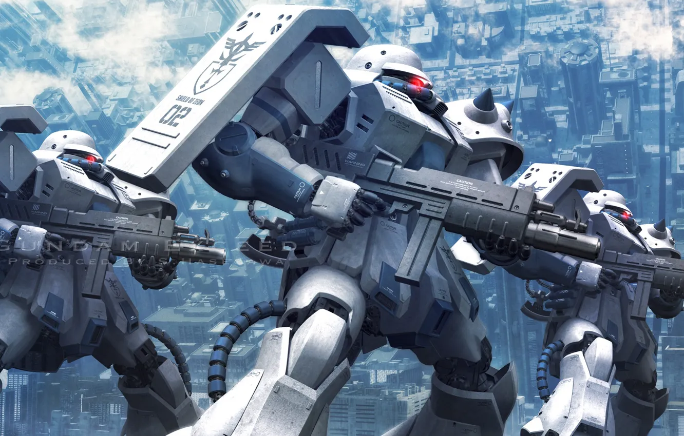Фото обои оружие, армия, роботы, трио, Mobile Suit Gundam