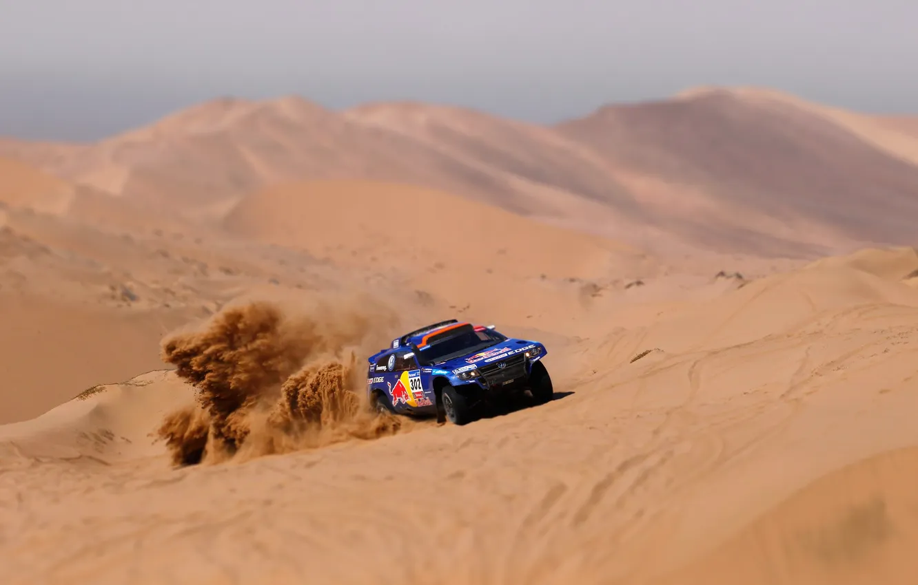 Фото обои Песок, Синий, Volkswagen, Пустыня, Гонка, Touareg, Rally, Dakar