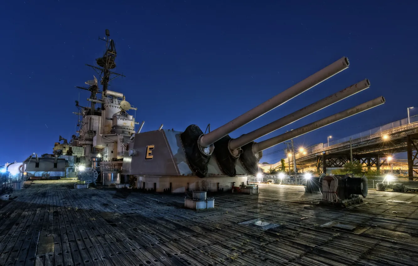 Фото обои ночь, оружие, корабль, USS Salem (CA 139)