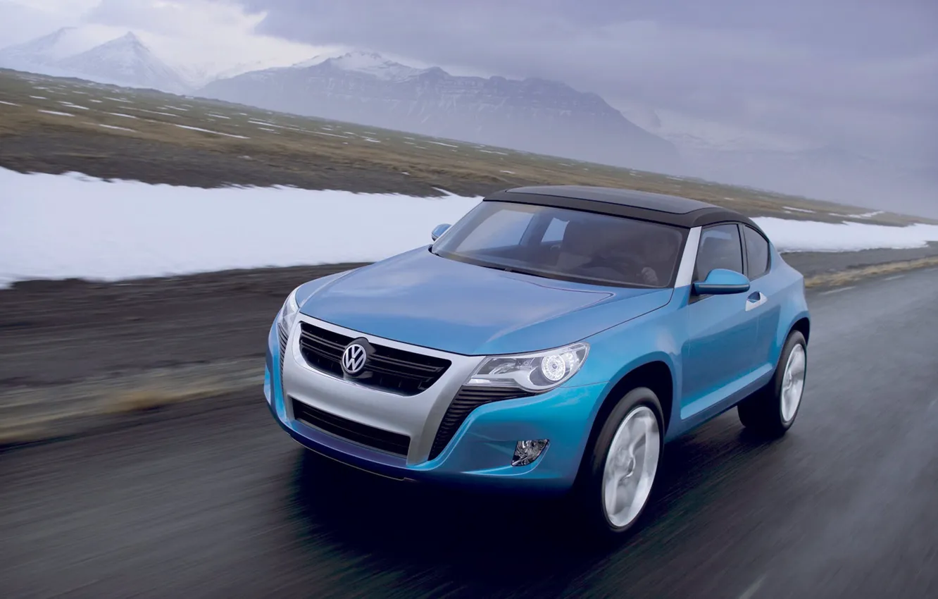 Фото обои горы, скорость, трасса, Volkswagen, Concept A