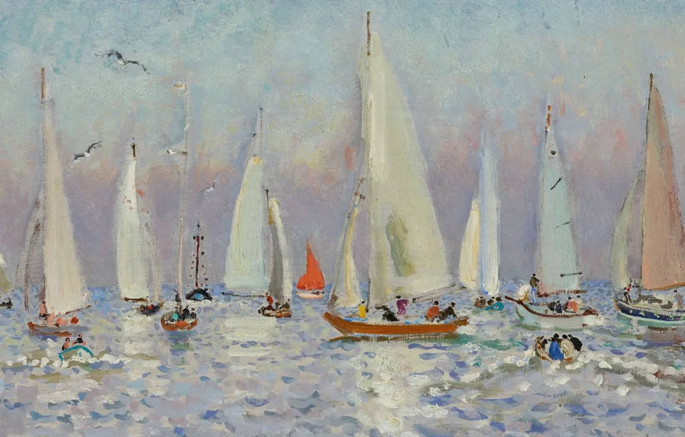 Фото обои лодка, картина, яхта, парус, регата, Андре Гамбург, Andre Hambourg, Хорошая Погода на Море