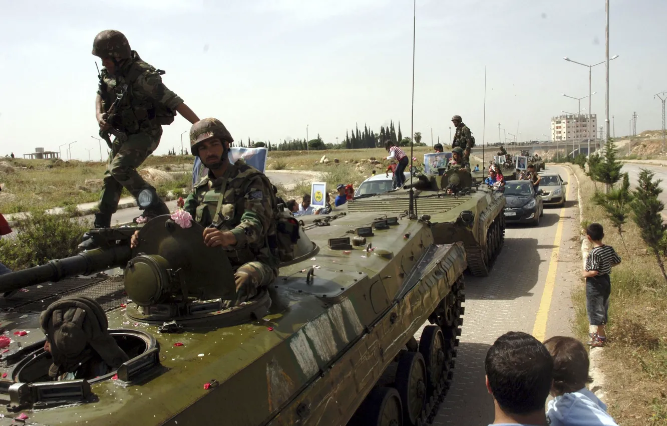 Фото обои война, солдаты, бойцы, БМП, Сирия