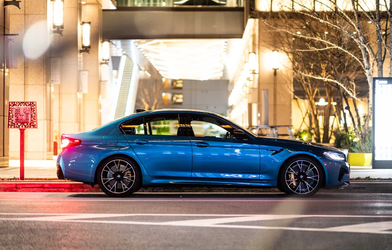 Фото обои BMW, blue, side view, M5, F90, BMW M5 Competition