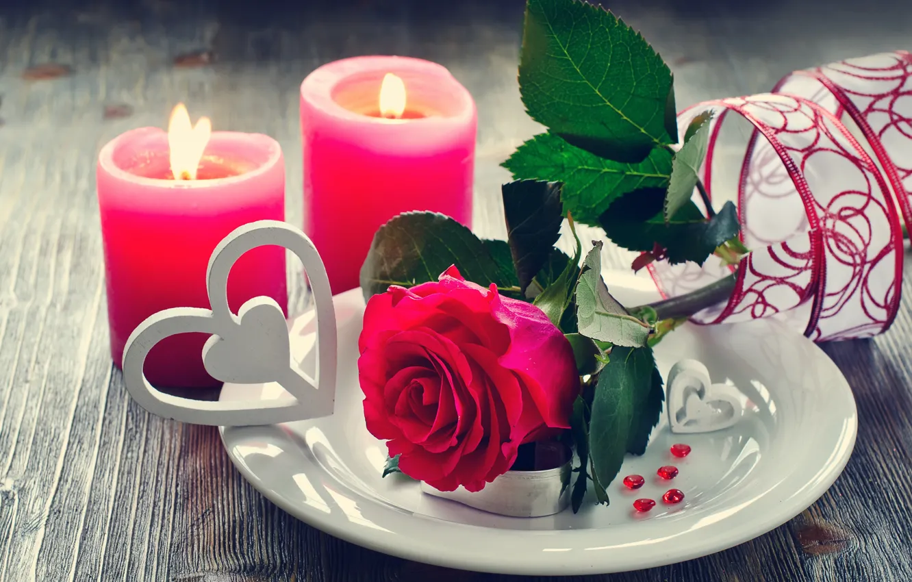 Фото обои любовь, цветы, розы, свечи, лепестки, valentine's day
