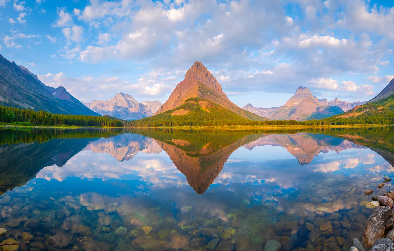 Фото обои пейзаж, горы, озеро, отражение, США, Glacier National Park