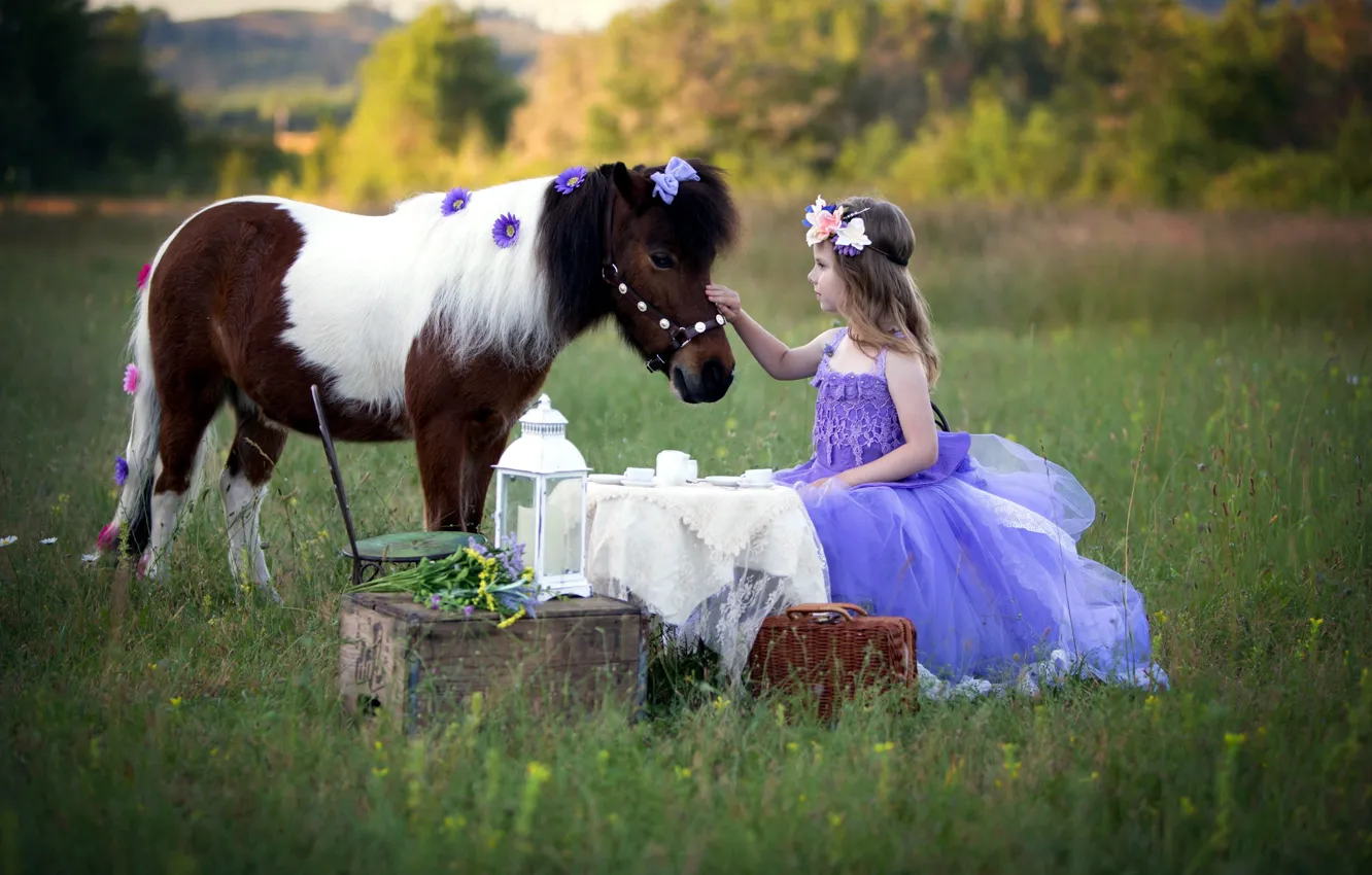 Фото обои лошадь, девочка, пони