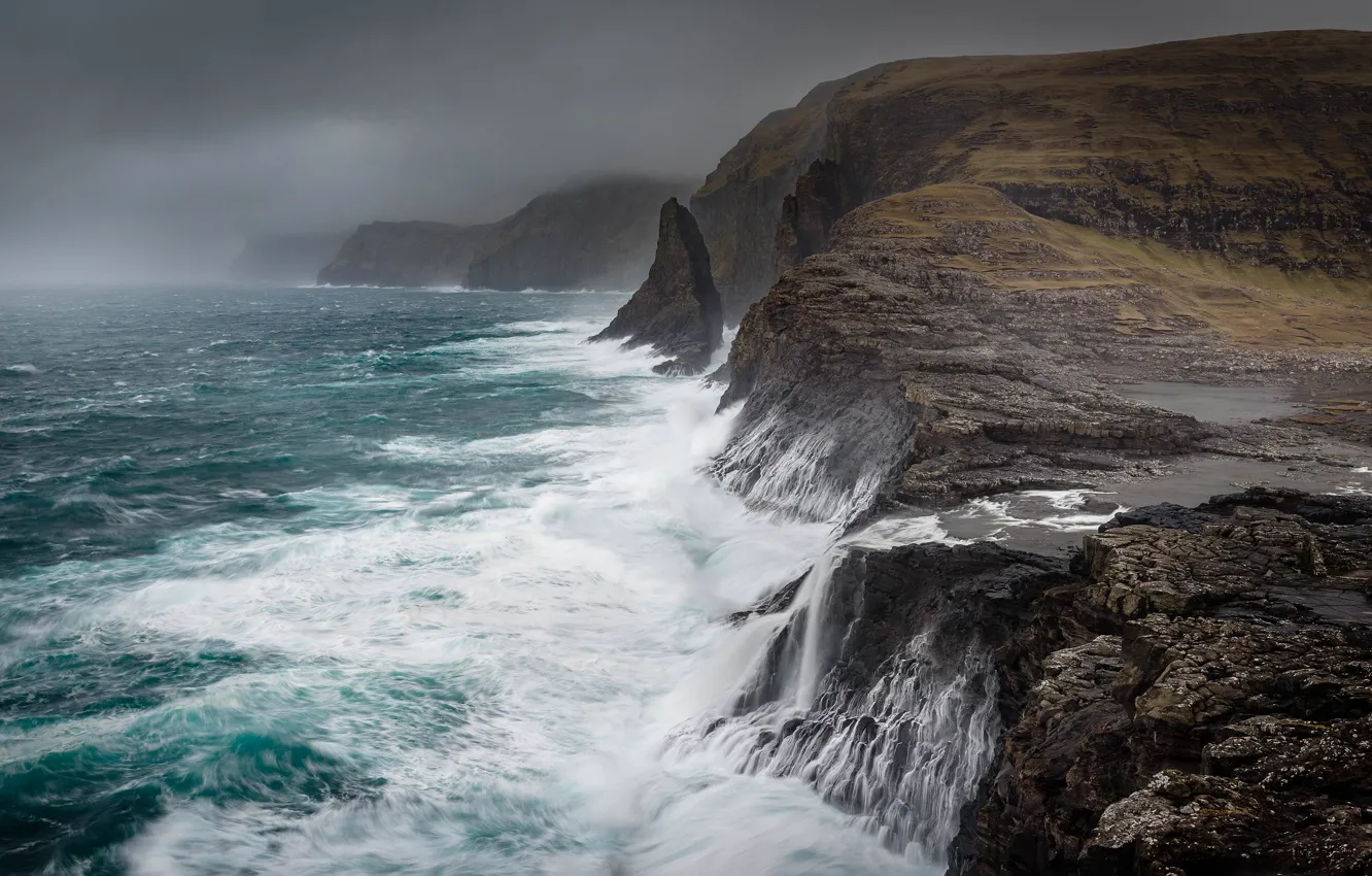 Фото обои море, волны, камни, скалы