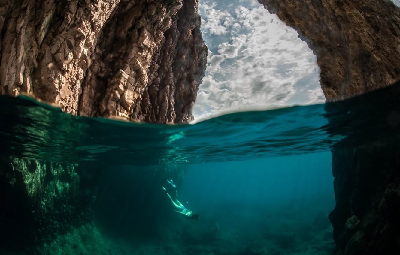Фото обои море, вода, природа, скалы, подводный мир