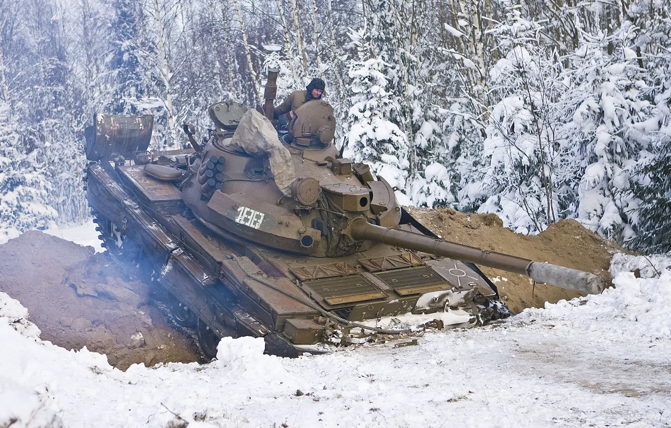 Фото обои зима, снег, ссср, танк, т-62
