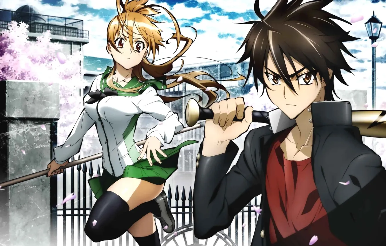 Фото обои аниме, highschool of the dead, школа мертвецов, miyamoto rei, komuro takashi