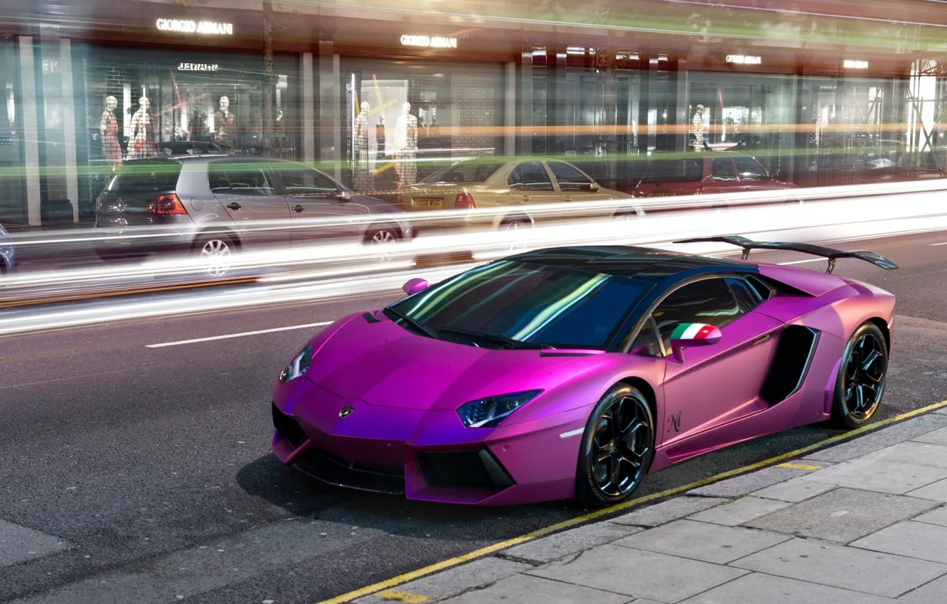 Фото обои фиолетовый, Lamborghini, автомобиль, Aventador, purple, ламборгини, violet, LP760-4