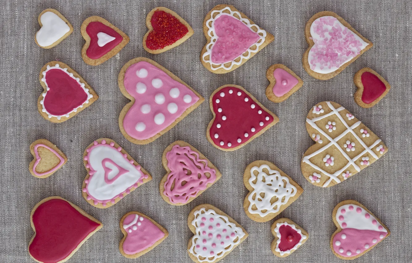 Фото обои печенье, сердечки, выпечка, hearts, valentines, глазурь, cookies, валентинки