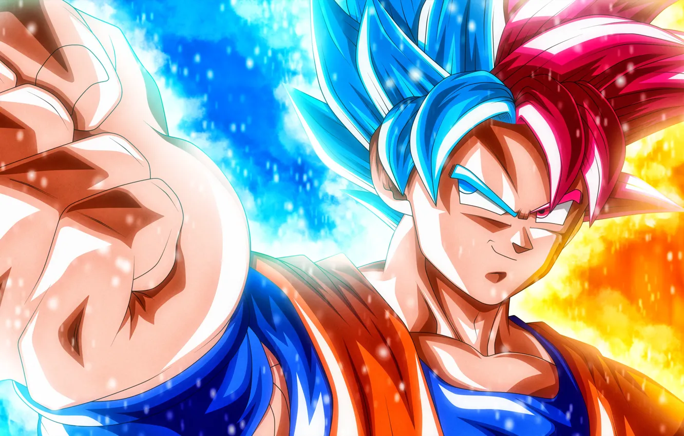 Фото обои anime, powerful, Dragon Ball Super, God, by rmehedi, Super Saiyan Blue God, martial artist, Goku