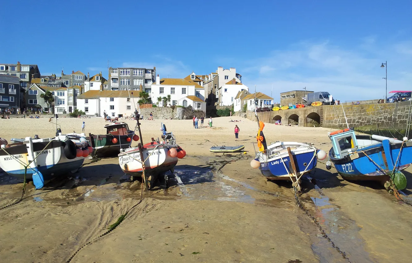 Фото обои Beach, England, Cornwall, St Ives, Fishing Harbour