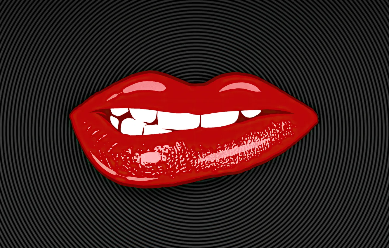 Фото обои зубы, губы, red, ухмылка, lips, тёмный фон
