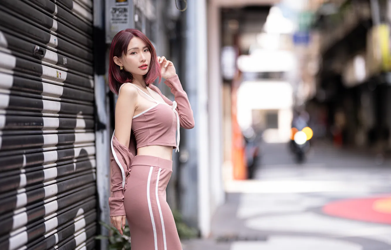 Фото обои девушка, улица, азиатка
