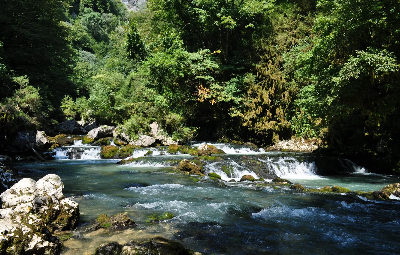 Фото обои скалы, водопад, горная река, абхазия