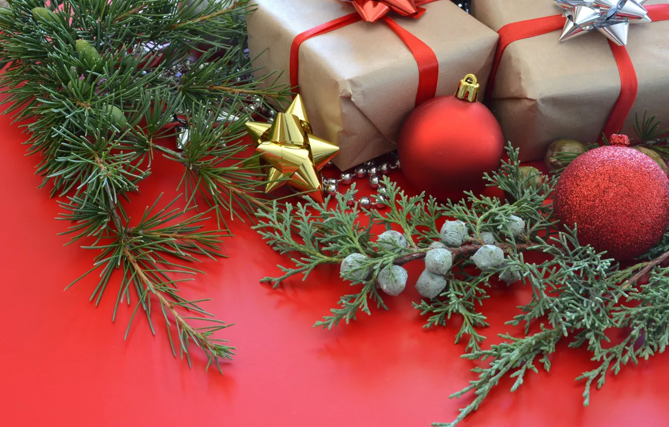 Фото обои шарики, украшения, ветки, праздник, шары, игрушки, новый год, рождество