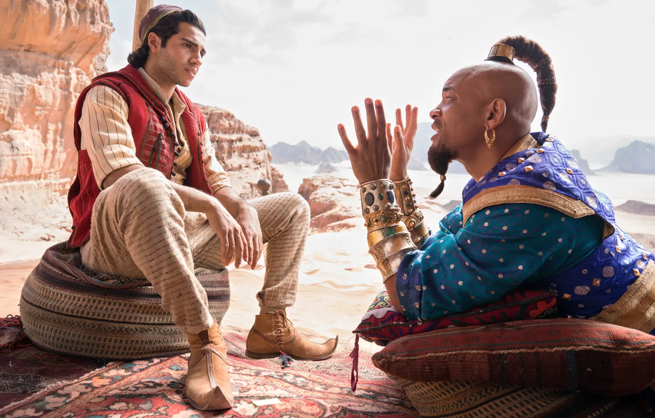 Фото обои Aladdin, Will Smith, Уилл Смит, Аладдин, Джинн, Mena Massoud, Мена Массуд