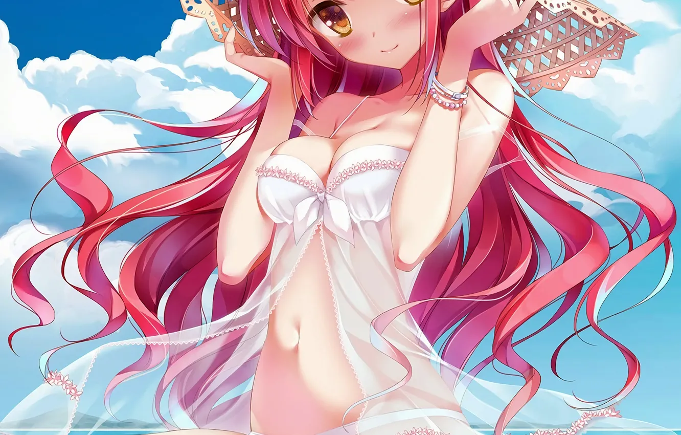 Фото обои girl, sexy, lingerie, pantsu, cleavage, blouse, panties, pink hair