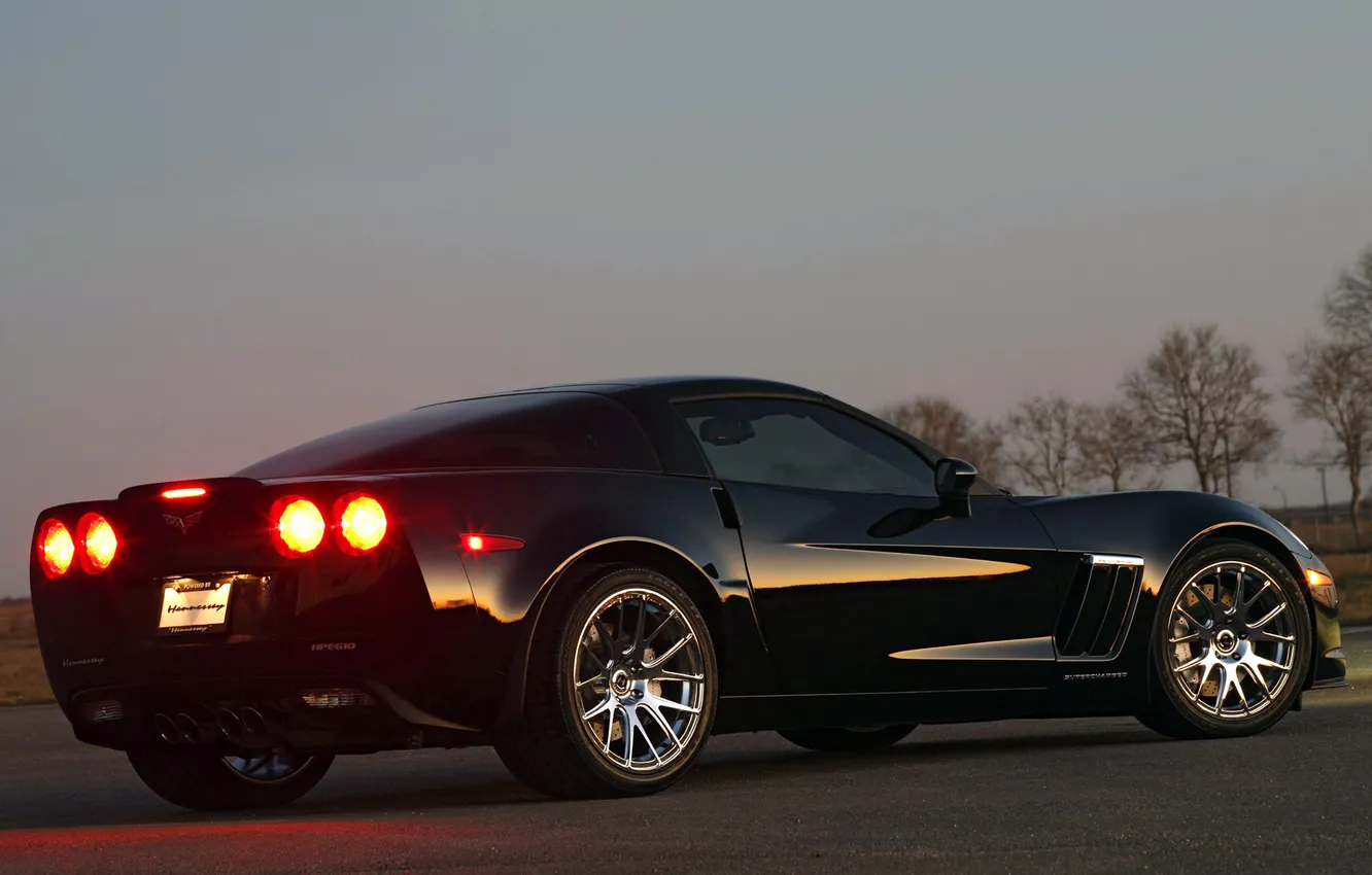 Фото обои corvette, black, chevrolet, auto, hennessey