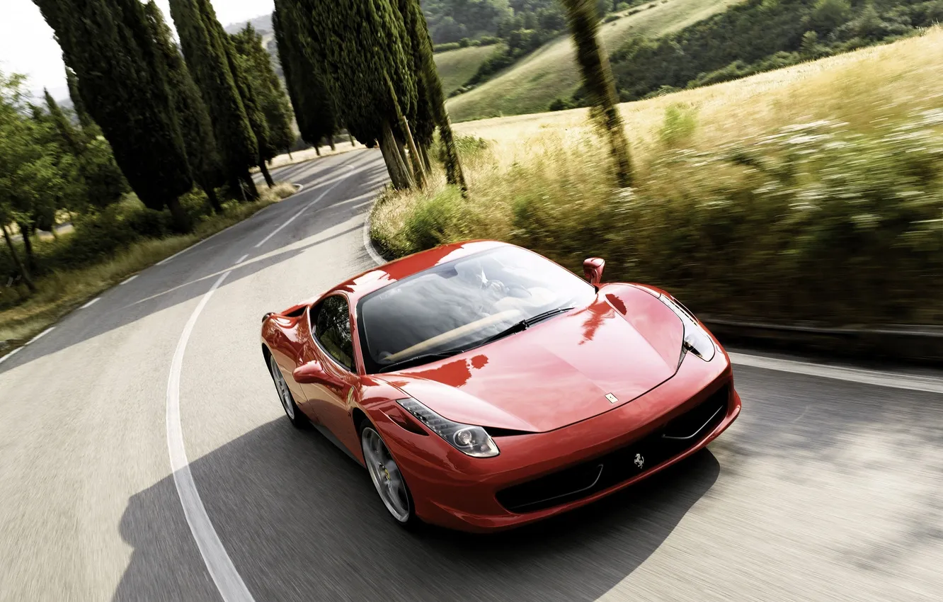 Фото обои дорога, машина, пейзаж, разметка, обои, Феррари, Ferrari, суперкар