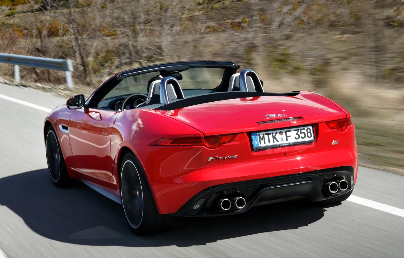 Фото обои дорога, авто, скорость, Jaguar, вид сзади, F-Type, V8 S