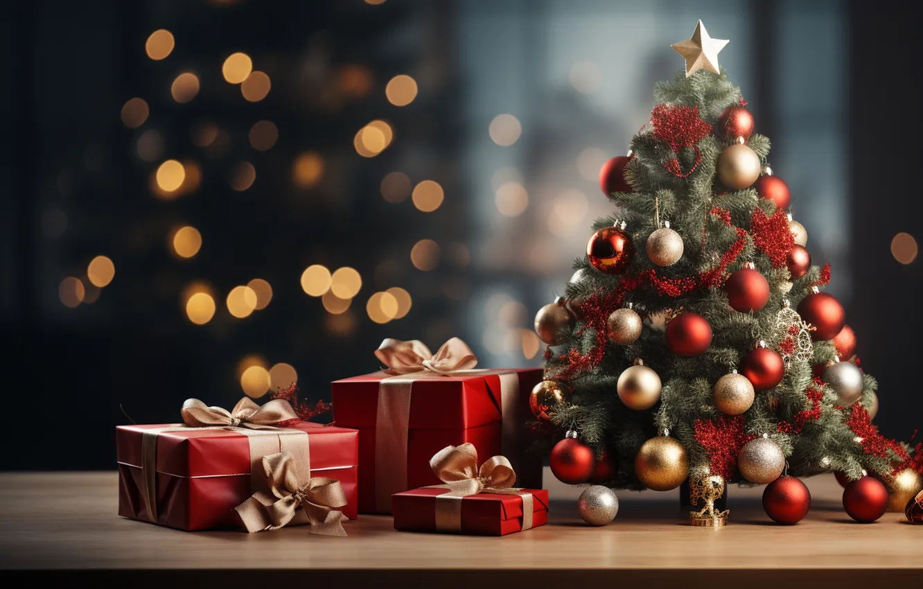 Фото обои елка, Рождество, подарки, Новый год, Christmas, tree, decoration, gift boxes