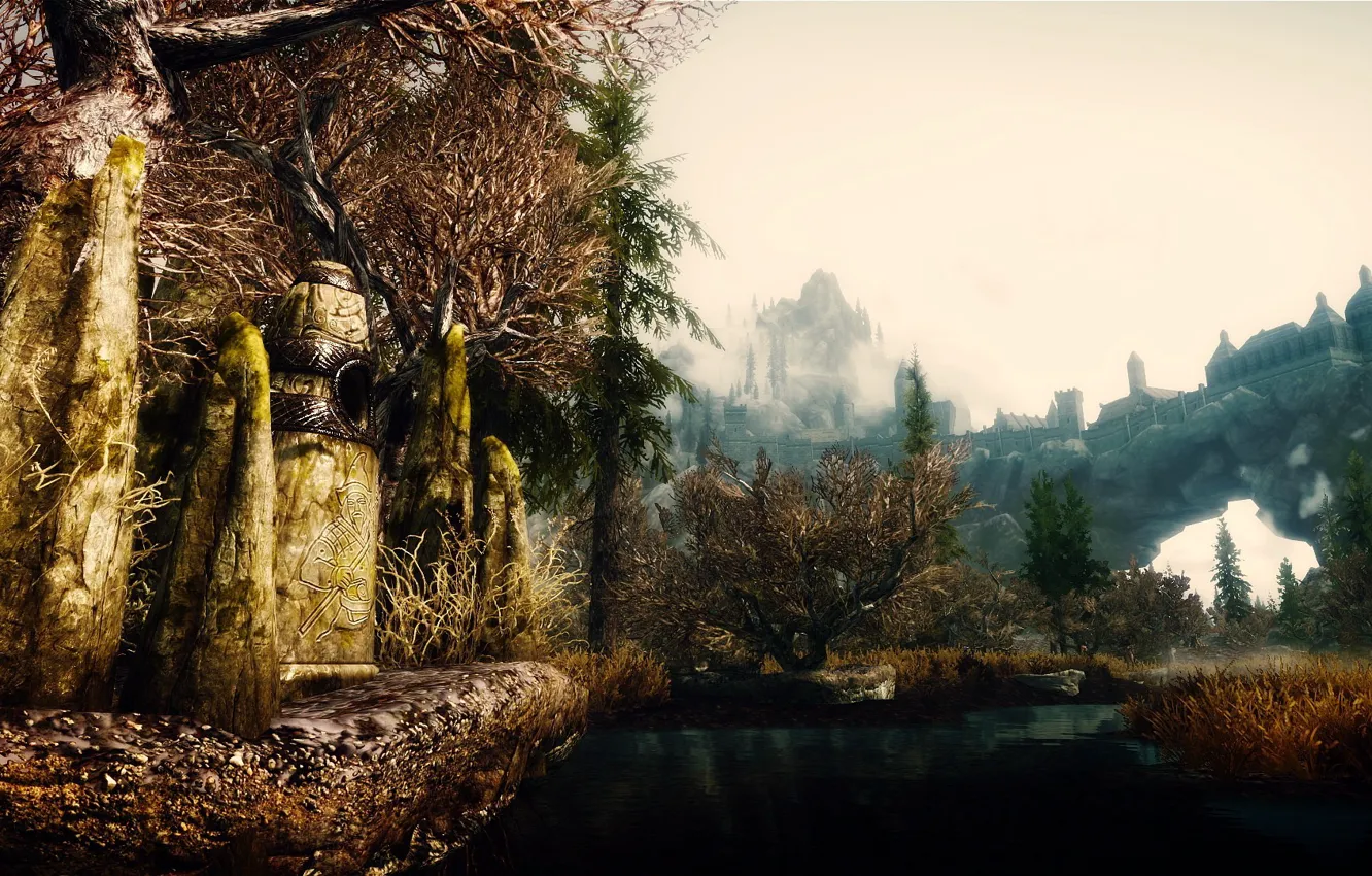 Фото обои природа, замок, скалы, камень, игра, рендер, скайрим, The Elder Scrolls 5 Skyrim