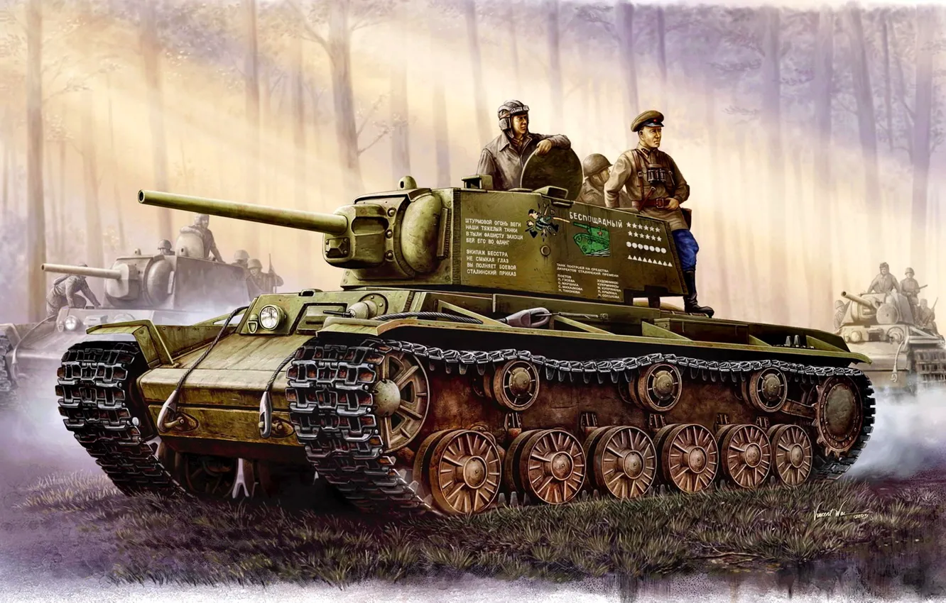 Фото обои арт, танк, СССР, Советский, КВ-1, танкисты, тяжёлый, времён