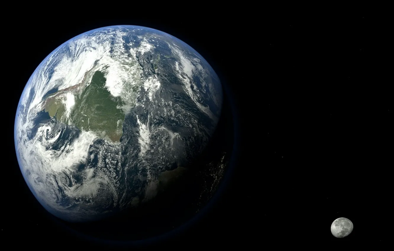 Фото обои пространство, земля, луна, мир, планета