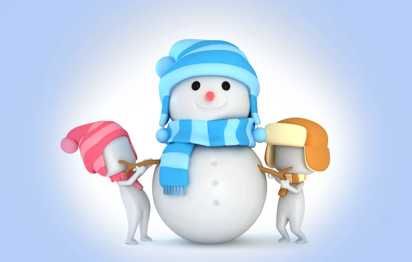 Фото обои рендеринг, снеговик, christmas, new year, winter, snow, cute, snowman