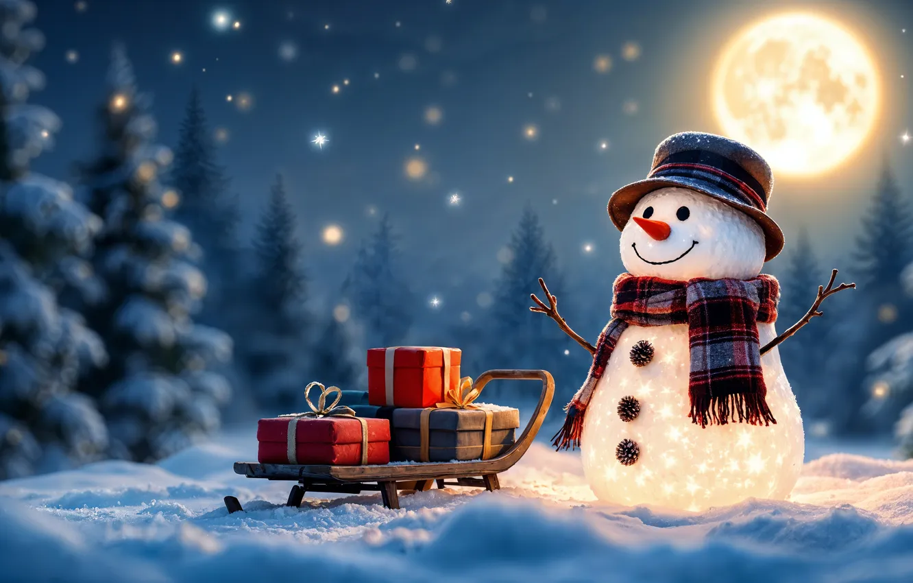 Фото обои зима, снег, украшения, Рождество, Новый год, снеговик, happy, Christmas