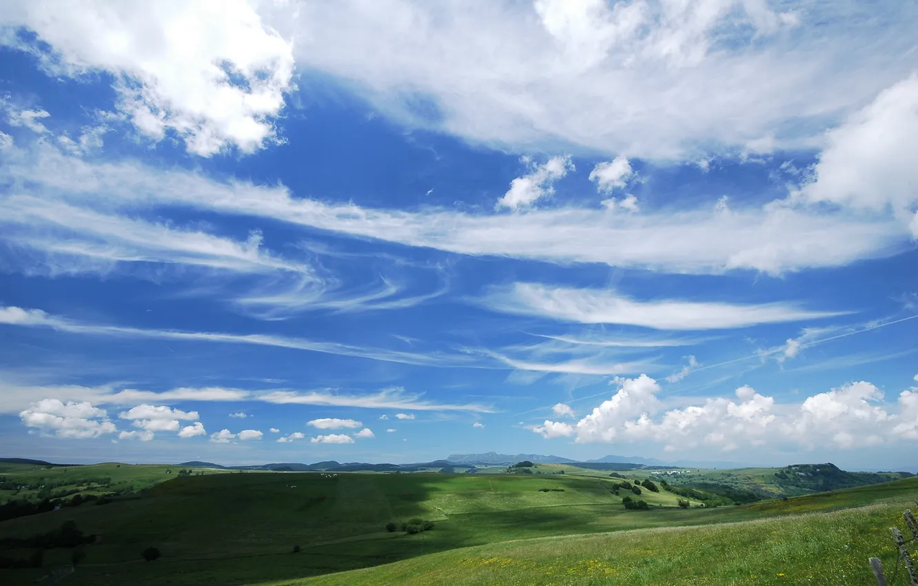 Фото обои небо, облака, поля, долина