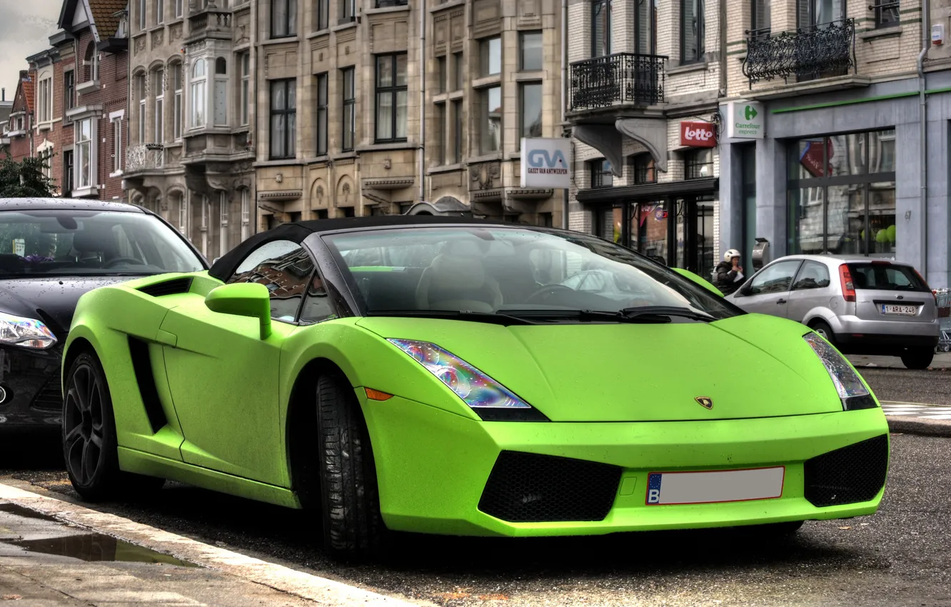 Фото обои зеленый, green, улица, Lamborghini, gallardo, street, ламборгини, гайярдо
