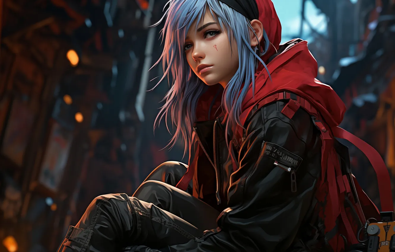 Фото обои Girl, Anime, Town, Anime Girl, AI Generated