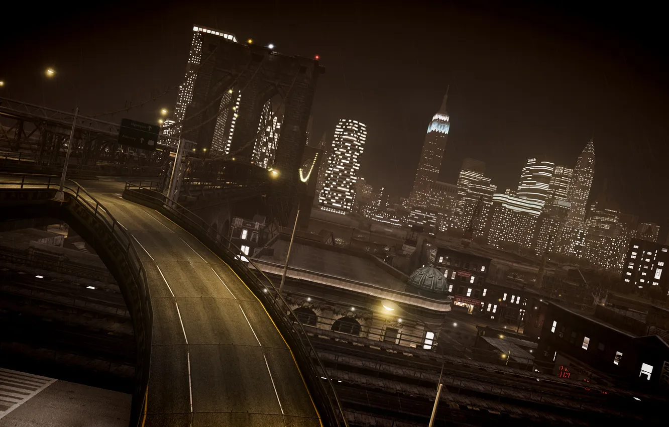 Фото обои дорога, мост, город, нью йорк, Grand Theft Auto IV