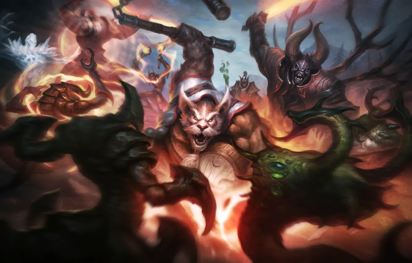 Фото обои dota 2, Doom, Lucifer, Mangix, Brewmaster