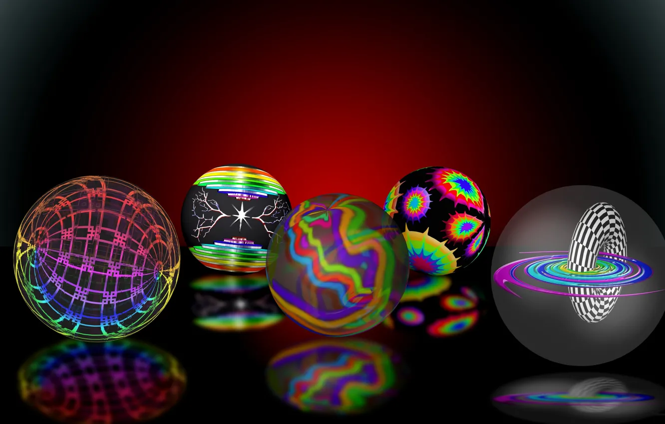 Фото обои отражение, фон, шары, разноцветные