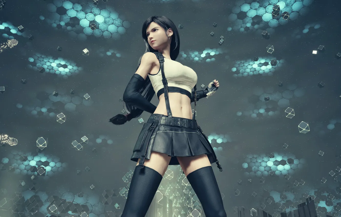 Фото обои abstract, Final Fantasy, black stockings, stockings, women, brunette, digital art, gloves