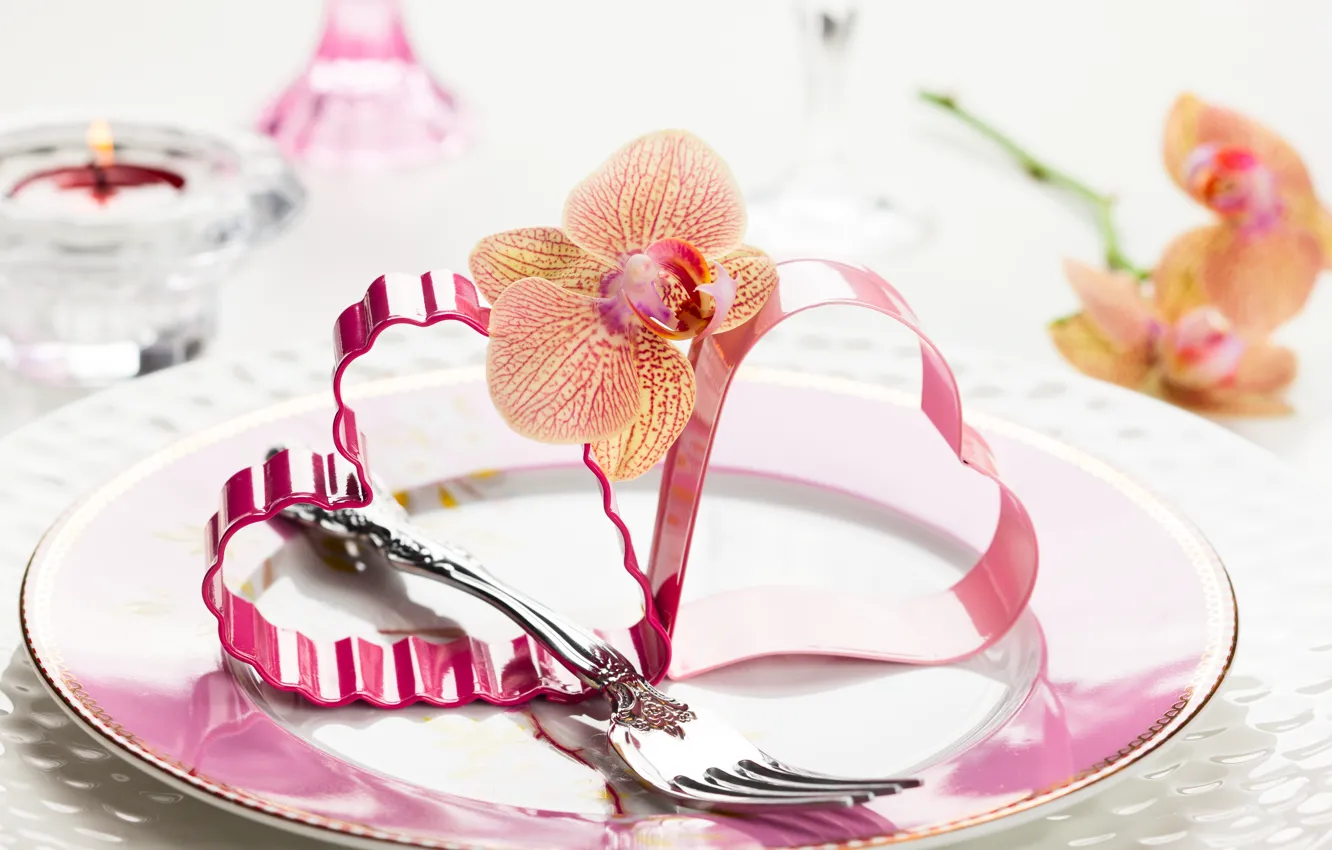 Фото обои цветы, романтика, сердце, heart, flowers, orchid, Valentine's Day