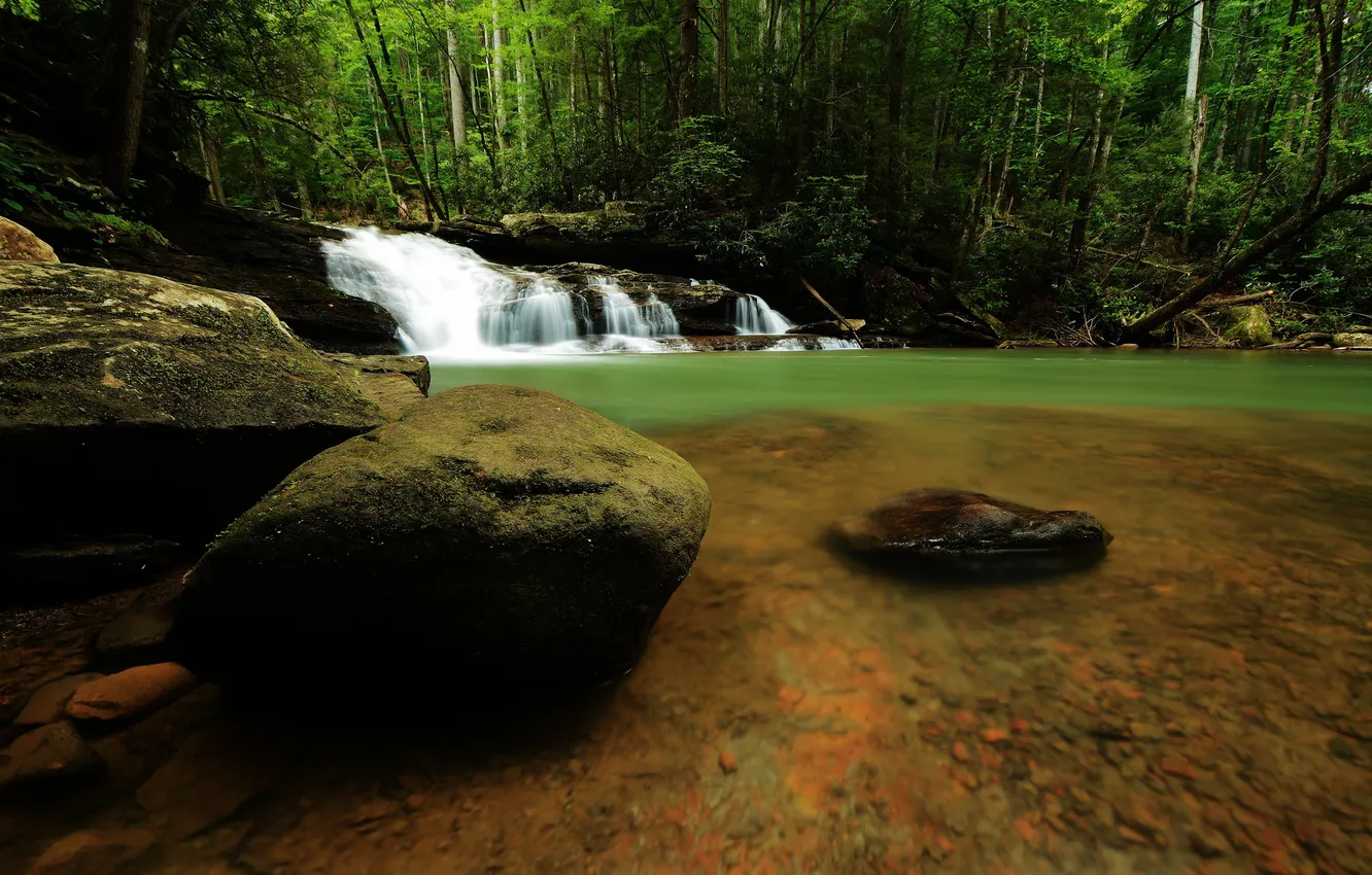 Фото обои вода, река, камни, водопад, поток, river, water, rocks