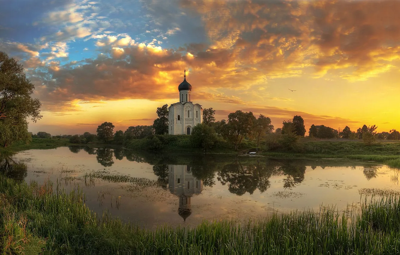 Фото обои лето, закат, река, Владимирская область, Ed Gordeev, Гордеев Эдуард, Церковь Покрова