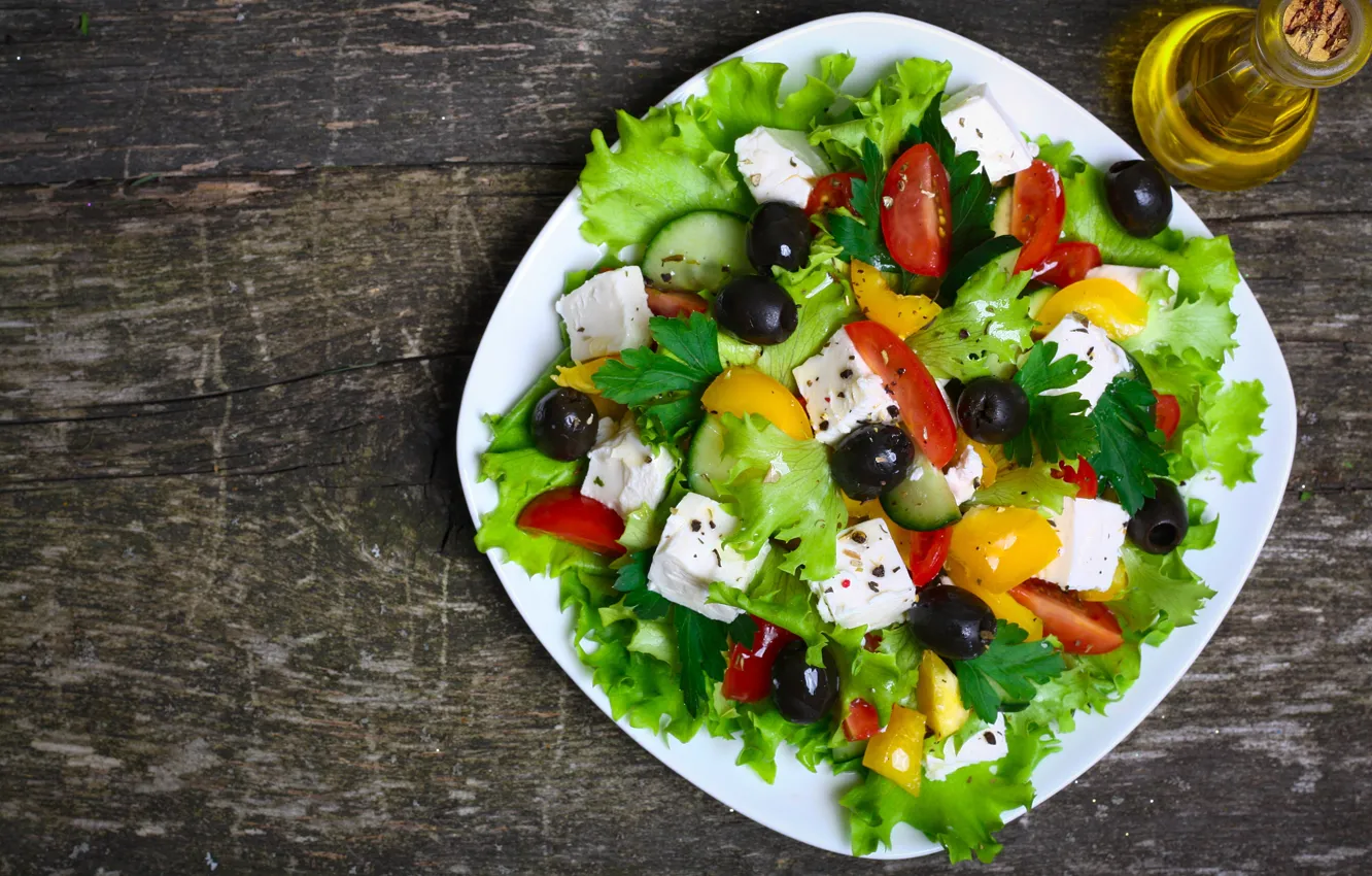 Фото обои зелень, тарелка, салат