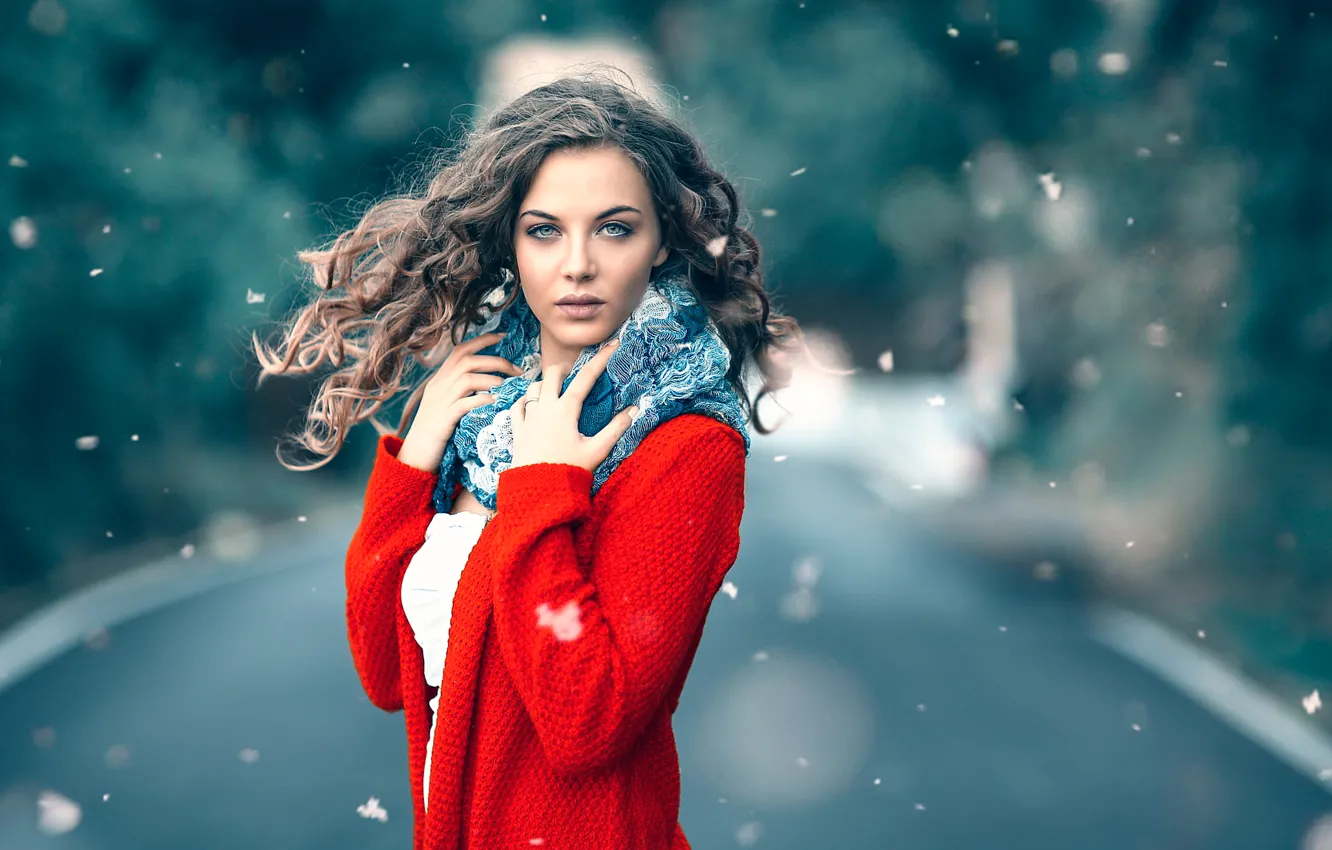 Фото обои снежинки, макияж, в красном, боке, Alessandro Di Cicco