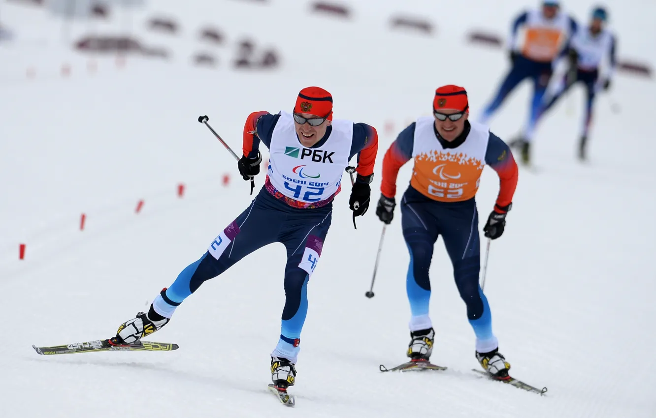 Фото обои снег, трасса, лыжники, Russia, РОССИЯ, Сочи 2014, Sochi 2014, Paralympic games