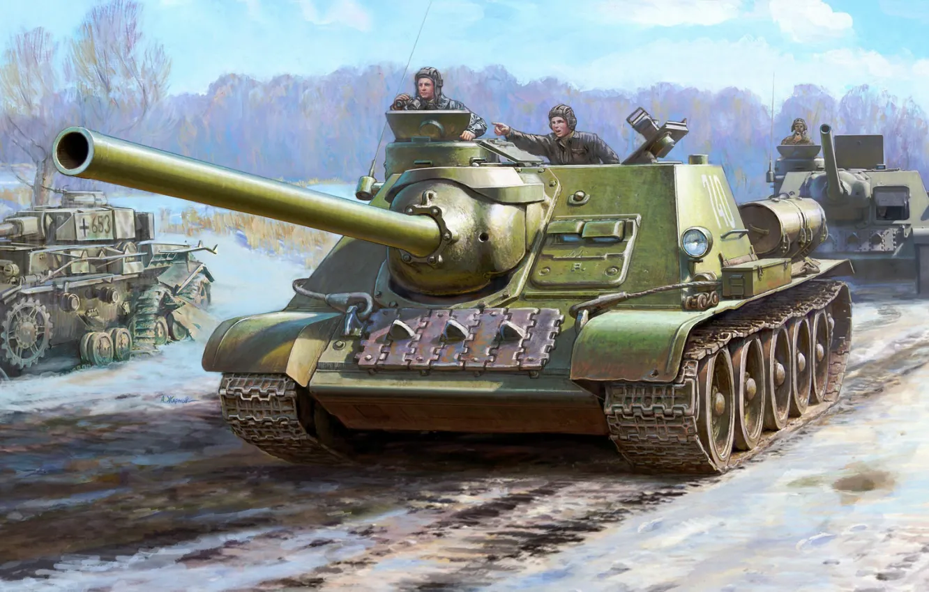 Фото обои СССР, сау, РККА, СУ-100, Истребитель танков, Андрей Жирнов, Самоходная артиллерийская установка