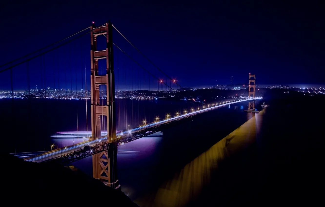 Фото обои мост, город, вечер, Сан-Франциско, Golden Gate Bridge, California, San Francisco, мост Золотые Ворота