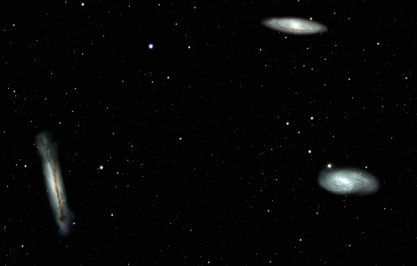 Фото обои Galaxies, The Lion, Triplets, Leo Triplet, Constellation of Leo